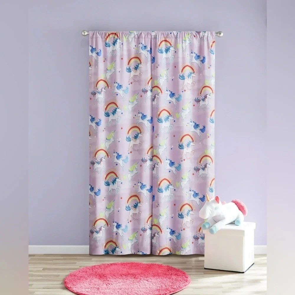 Unicorn and Rainbow Curtain Panels 2 pc Set 84x30 Room Darkening